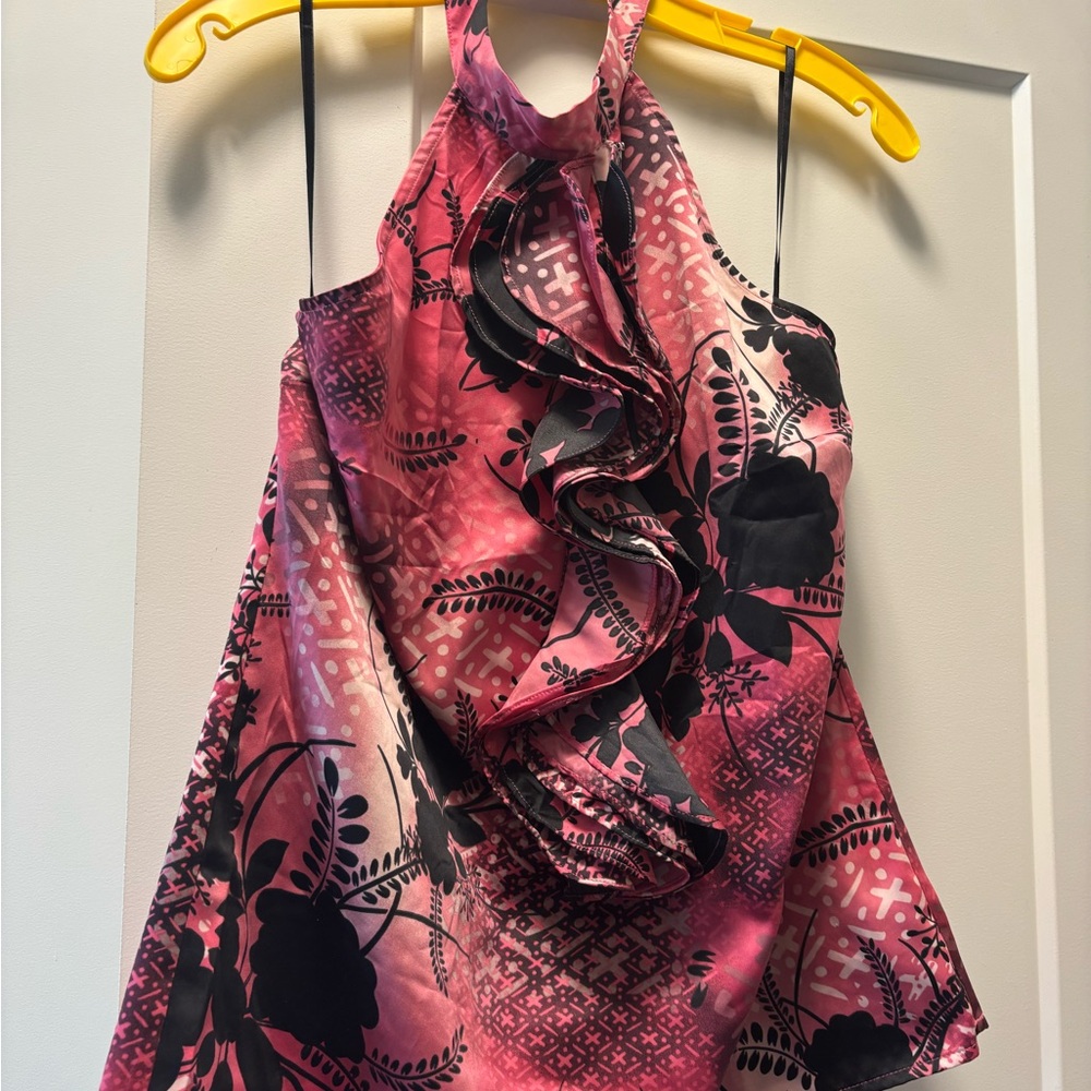 The Limited Pink and Black Patterned Halter Top
